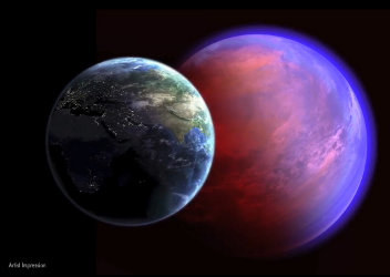 Concetto artistico del pianeta 55 Cancri e dietro alla Terra (Immagine NASA)