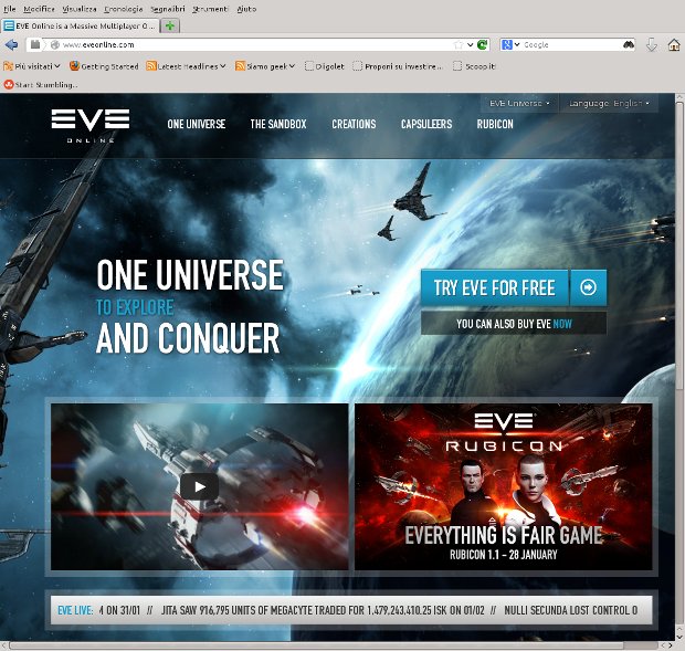 La home page di Eve Online