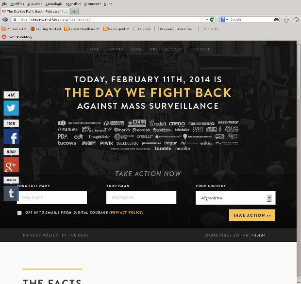 La home page del sito dell'iniziativa The Day We Fight Back