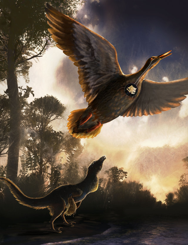 Concetto artistico di vegave nel suo habitat con la siringe in evidenza (Immagine cortesia Nicole Fuller/Sayo Art for UT Austin)